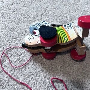 Vintage Fisher-Price Spotted Pull Toy with Red Wheels